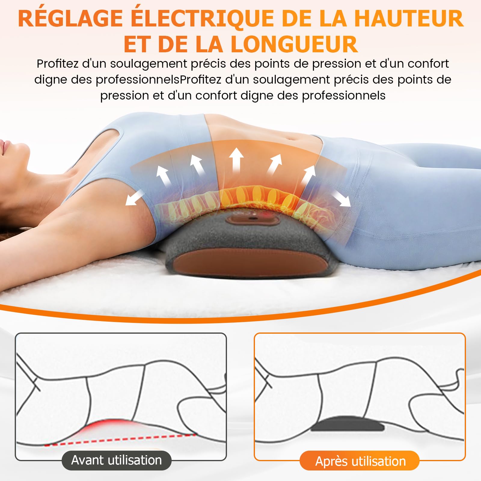 Masseur Lombaire, 3 En 1 Thérapie Du Dos, Massages Vibrants À Courbure Dorée, Allongée Et Élargie, Pour La Nuque, Les Épaules Et Le Dos