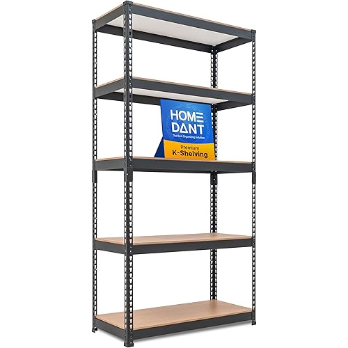 HOMEDANT 5 Tier Storage Shelves Adjustable Laminated Boltless Garage Metal Shelving Unit Heavy Duty Utility Rack Shelf Warehouse Pantry Closet Kitchen 35.9" W x 16.2" D x 71.3" H 1Pack