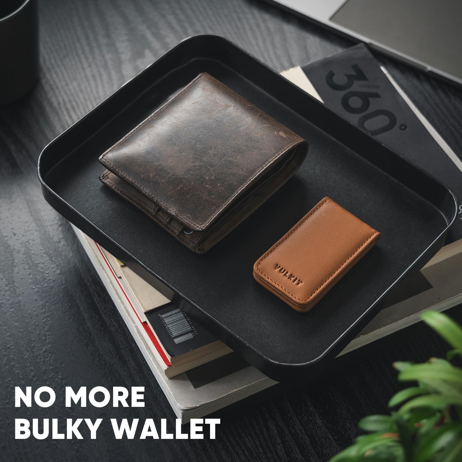 VULKIT Magnetic Money Clip Top Grain Leather Cash Holder Minimalist Design Holds Up to 15 Cash image 3