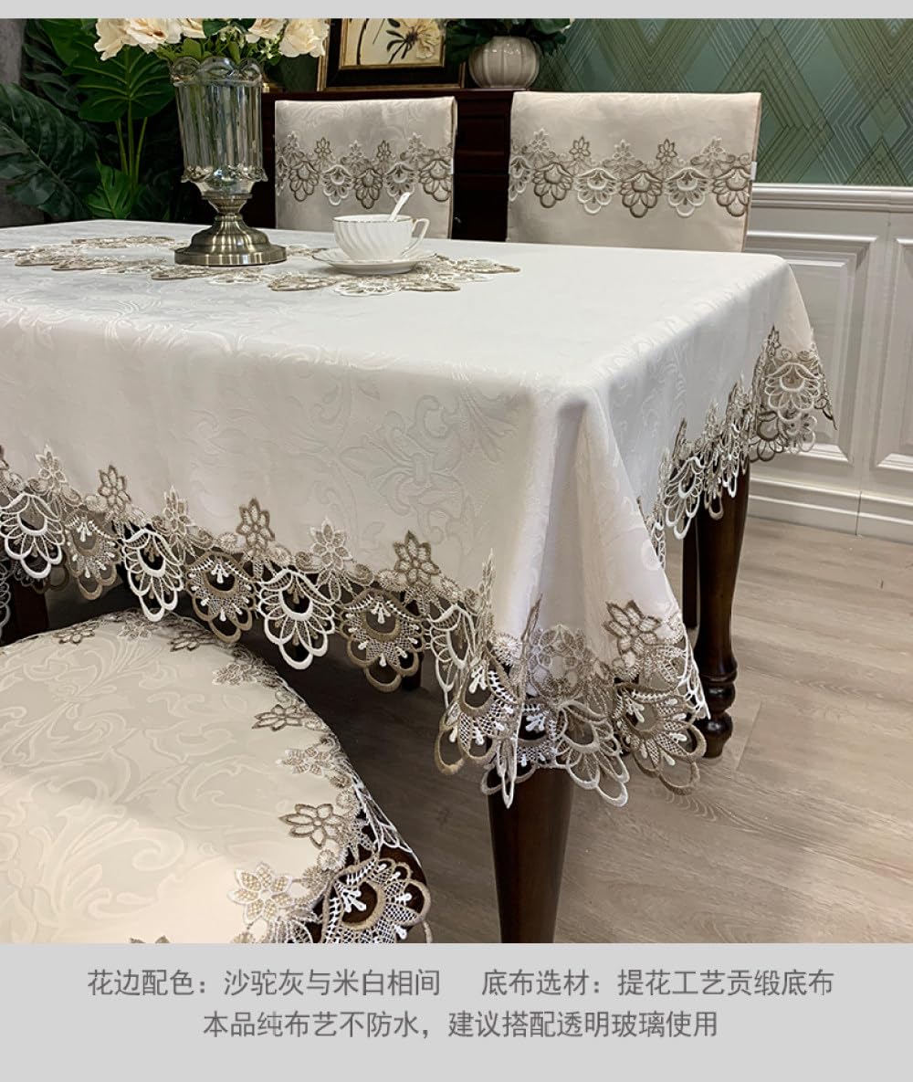 Elegante bestickte Spitzentischdecke – Blumenmuster, 140 x 200 cm, Esstischabdeckung, perfekt für besondere Anlässe und Heimdekoration