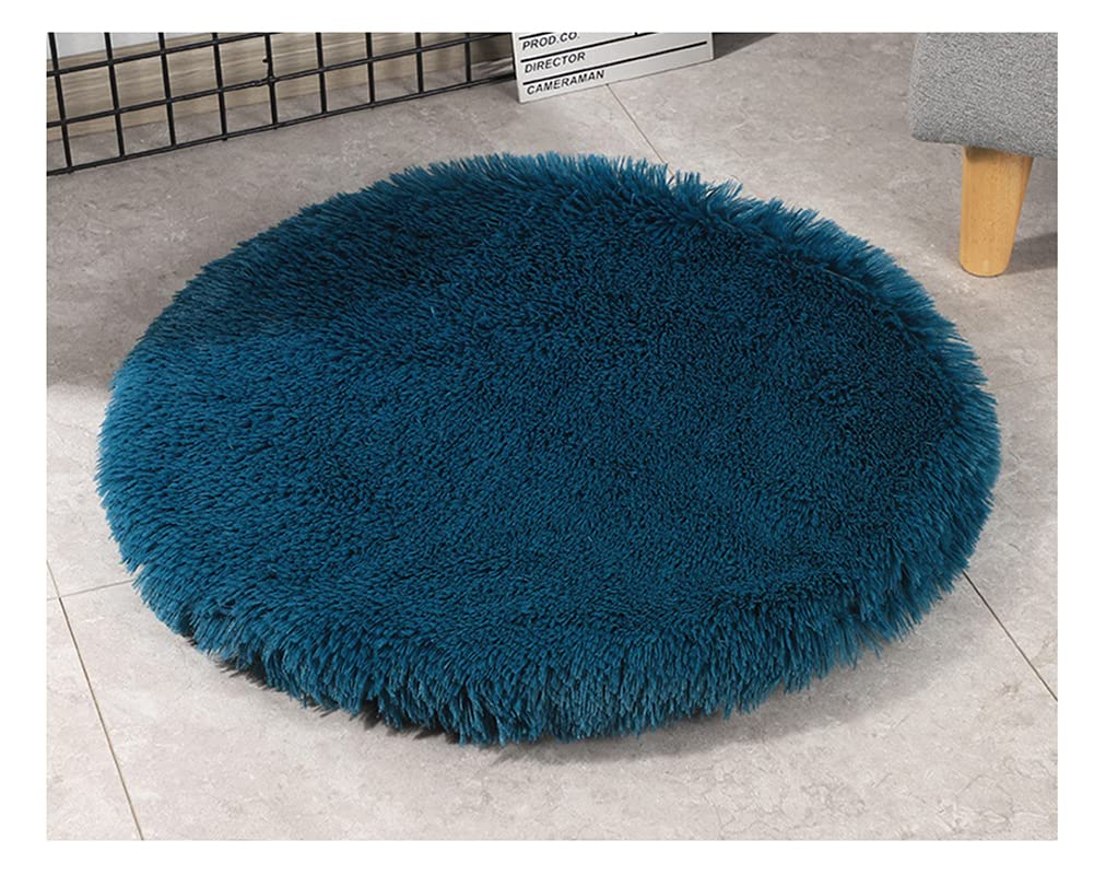 DAIHAN Soft & Warm Dog mats, Kennel mats, Winter Warm Fluffy Pet Blankets litter mats Cat mats Round Plush Mattress Cushion Pad Sleeping Bed Mat for Crate qingBlue 60cm