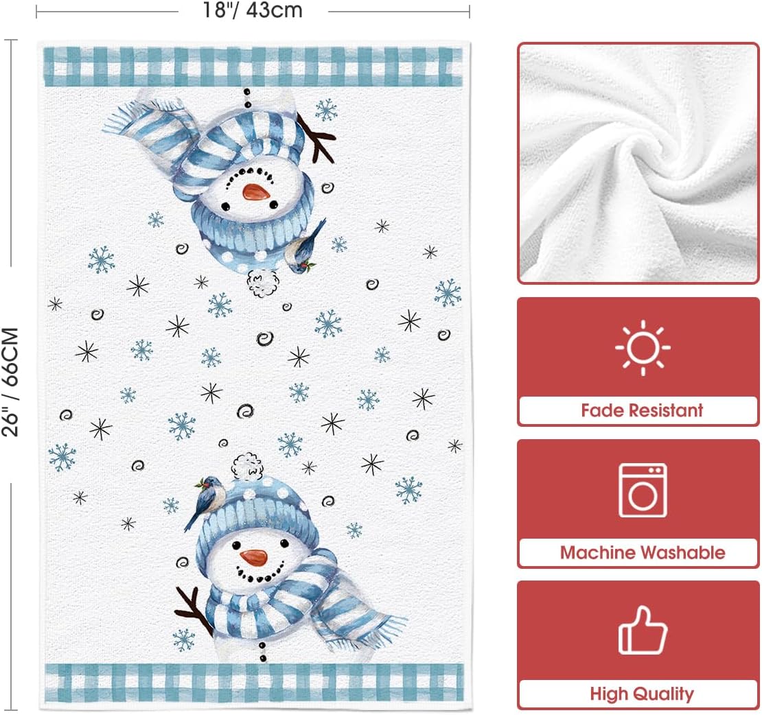 Artoid Mode Beige Blue Xmas Tree Snowman Christmas Kitchen Towels Dish Towels, 18x26 Inch Holiday Bird Believe Winter Decoration Hand Towels Set of 2 - Image 6