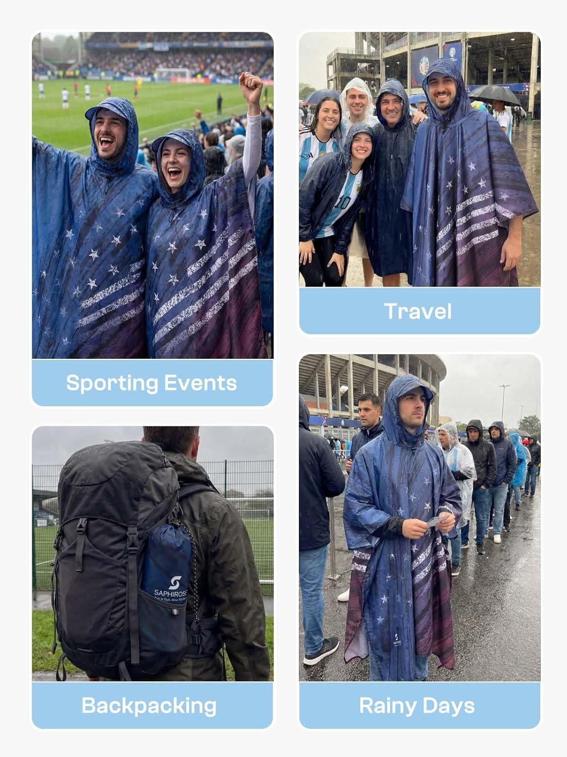 SaphiRose Hooded Rain Poncho Waterproof Raincoat Jacket for Men Women Adults