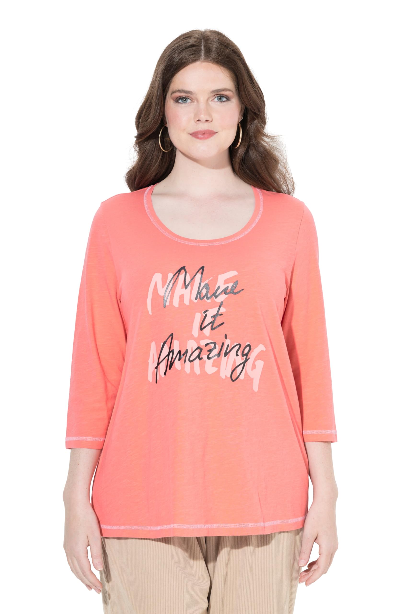 Ulla Popken Damen große Größen Übergrößen Plus Size Shirt mit Kontrast Naht, A-Line