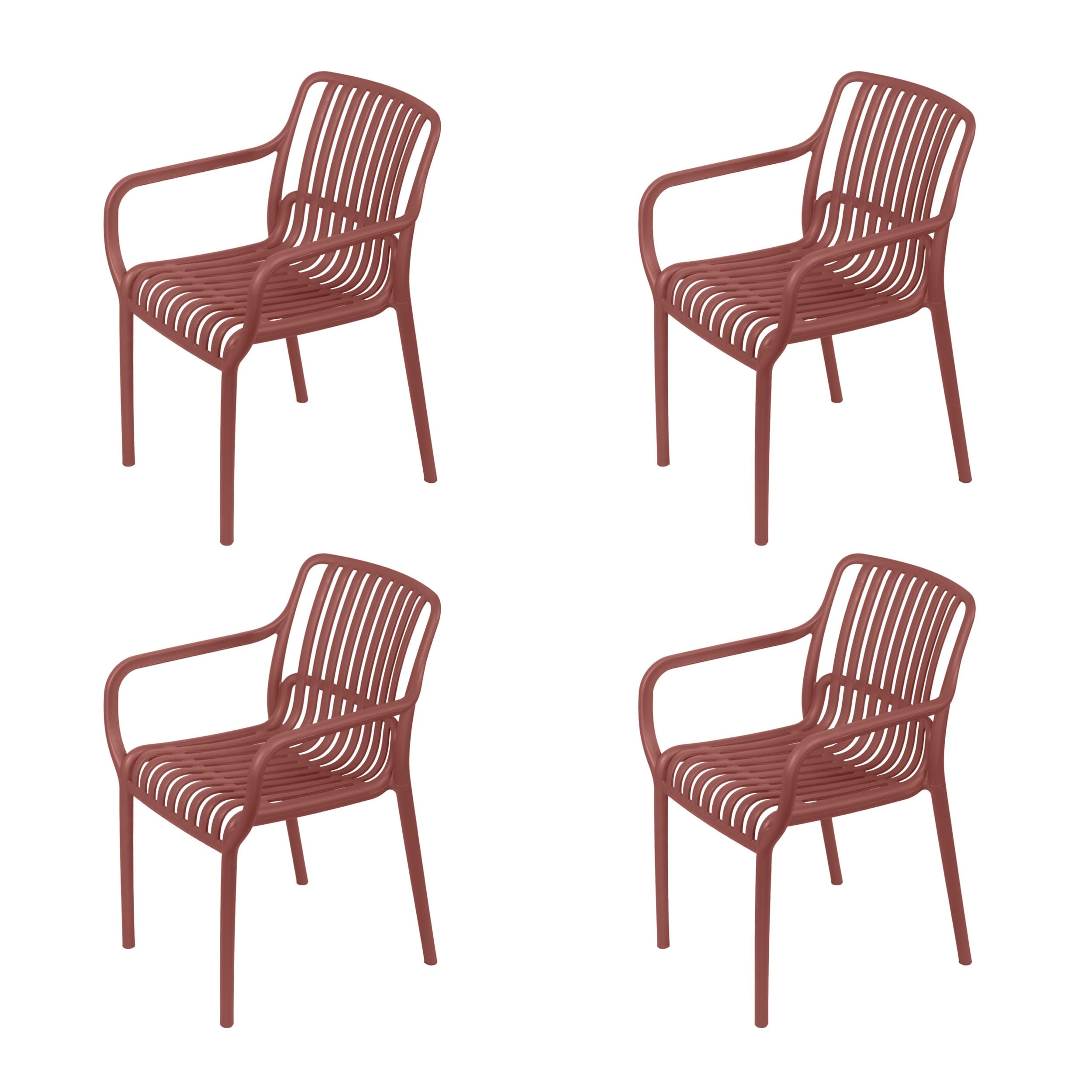 Totò Piccinni Sedia DOGA CON BRACCIOLI in Polipropilene Made in Italy, Design Moderno a Doghe per Interno ed Esterno (Terracotta 4 Pz)