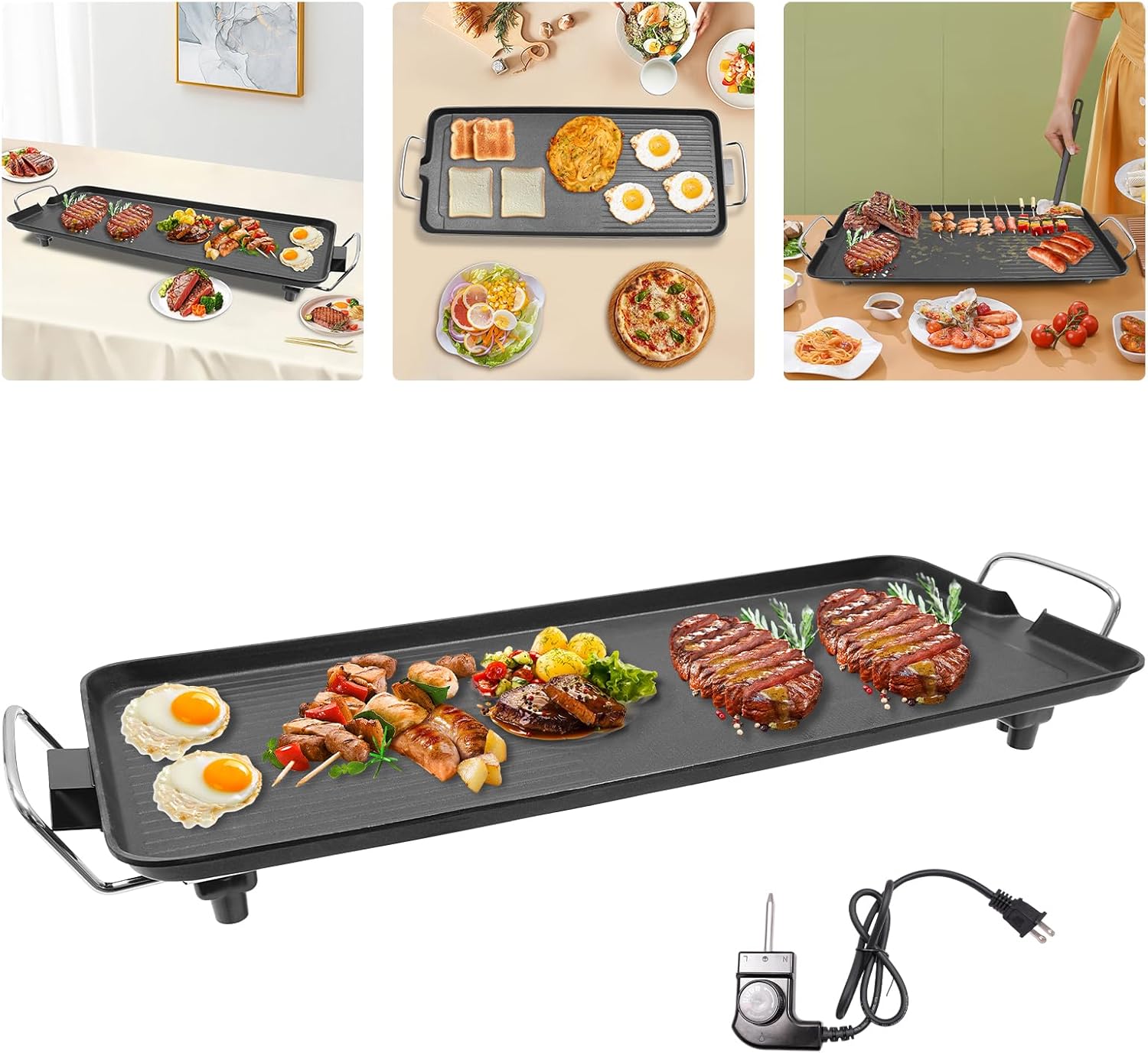 ZHISHUAI- 1500W Electric Barbecue Grill, Portable Outdoor Camping Backyard Barbecue Grill, Adjustable Temperature 32-482℉,for Kitchen Indoor Outdoor Party