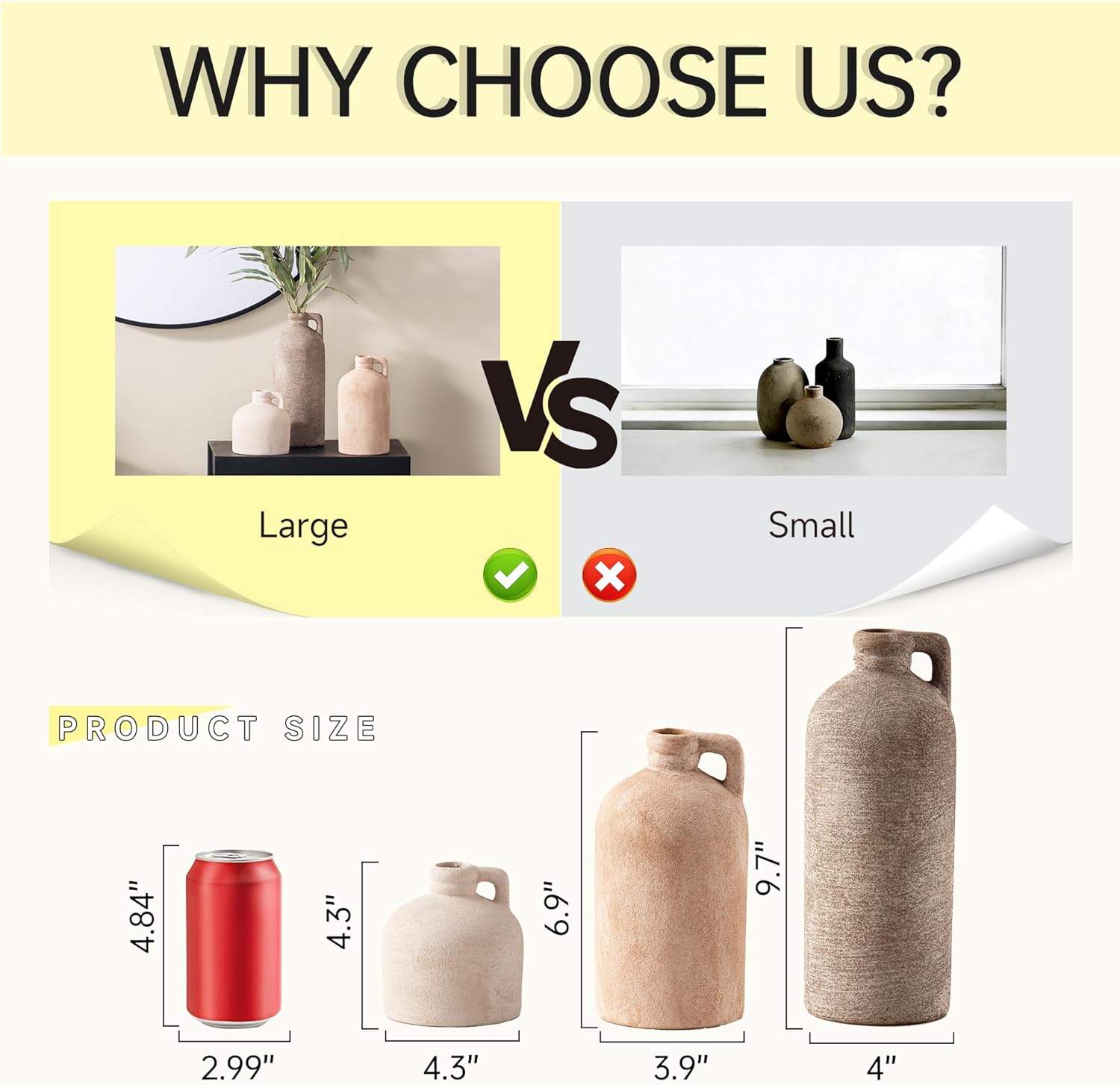 Ceramic Vase Home Table Decor - Flower Vase Set of 3 Living Room Kitchen Decorations Farmhouse Modern Rustic Vases Decorative Centerpiece for Shelf Bedroom Office Bathroom Dining Coffee Desk - Image 2