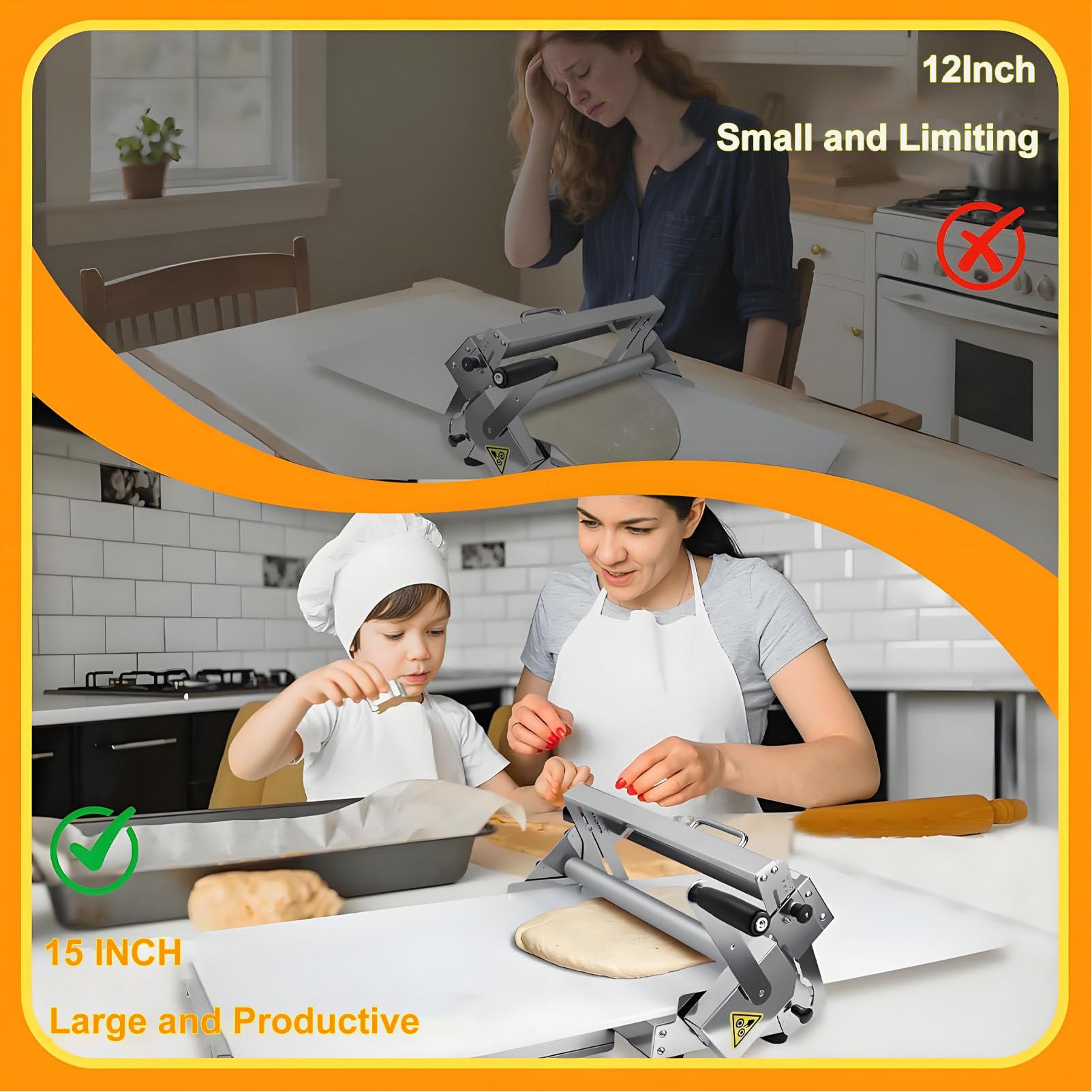 Máquina laminadora de masa plegable manual para panadería y uso doméstico, rodillo de repostería de acero inoxidable con grosor ajustable