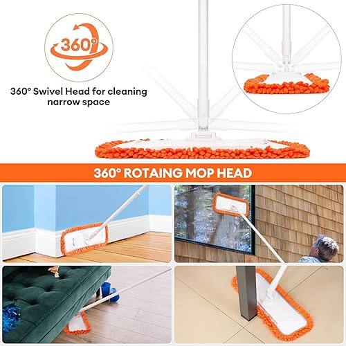 Miniatura 4 de Lalafancy Trapeador de polvo para limpieza de pisos, trapeador seco y húmedo 2 en 1 con 2 almohadillas de microfibra lavables diferentes, fregona