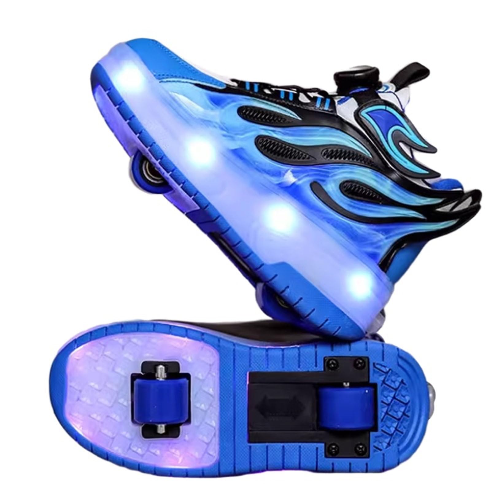 Mateju Kinder Schuhe mit Rollen für Mädchen Jungen, LED Blinkend Rollschuhe Schuhe mit 2 Rollen, 2 in 1 Versenkbarer Roller Turnschuhe Skateboardschuhe 30-41 EU