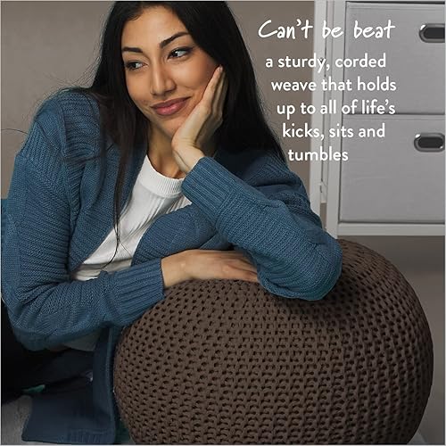 Miniatura 63 de Urban Lifestyle Puf de punto redondo - Algodón tejido a mano, marfil Marfil,Azul,Gris oscuro,Índigo/ azul marino,Gris claro,Negro -,gris