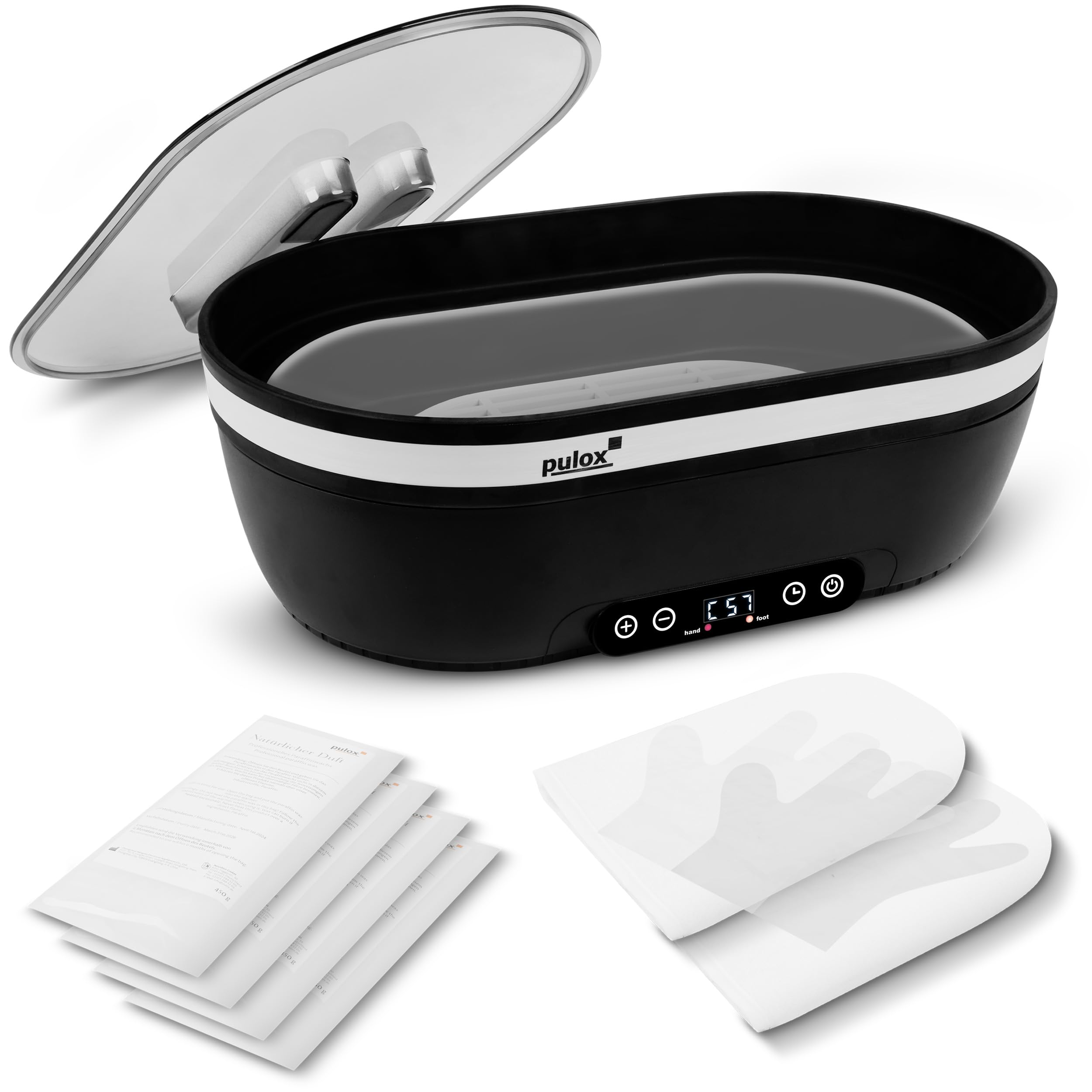 Pulox Bagno di paraffina WB-4500 - Bagno di cera grande da 4500 ml per mani e piedi con accessori e cera 4x