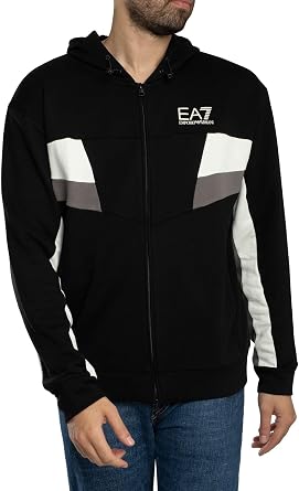 EA7 Mens Logo Jersey Zip Hoodie, Black Beauty