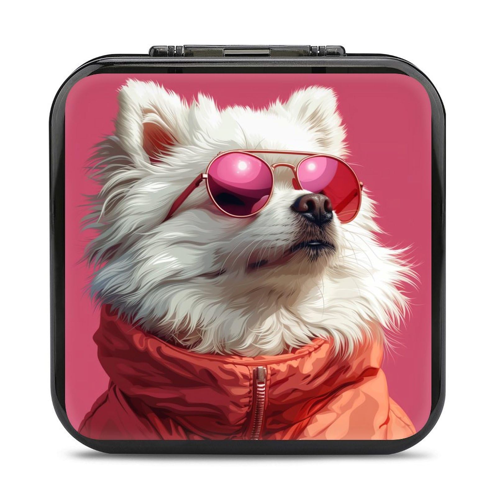 XBubupX Cute Baby Samoyede Wearing Red Hoodie Game Card Case Holder for Switch Switch Lite White Dog Holding