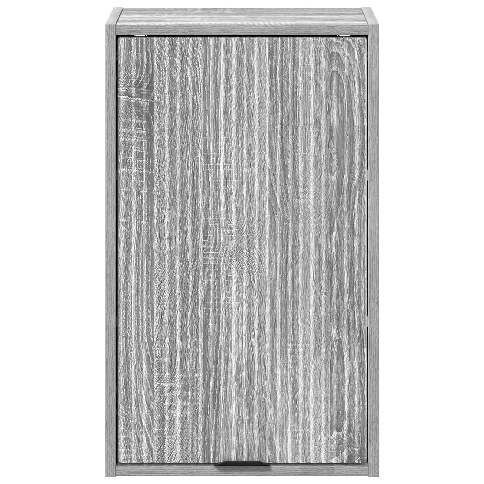 Fengshui Mueble de baño montado en la pared, gris, 39 x 23,5 x 65 cm | Hecho de material de madera, puertas con bisagras, asas de barra negras, ahorra espacio