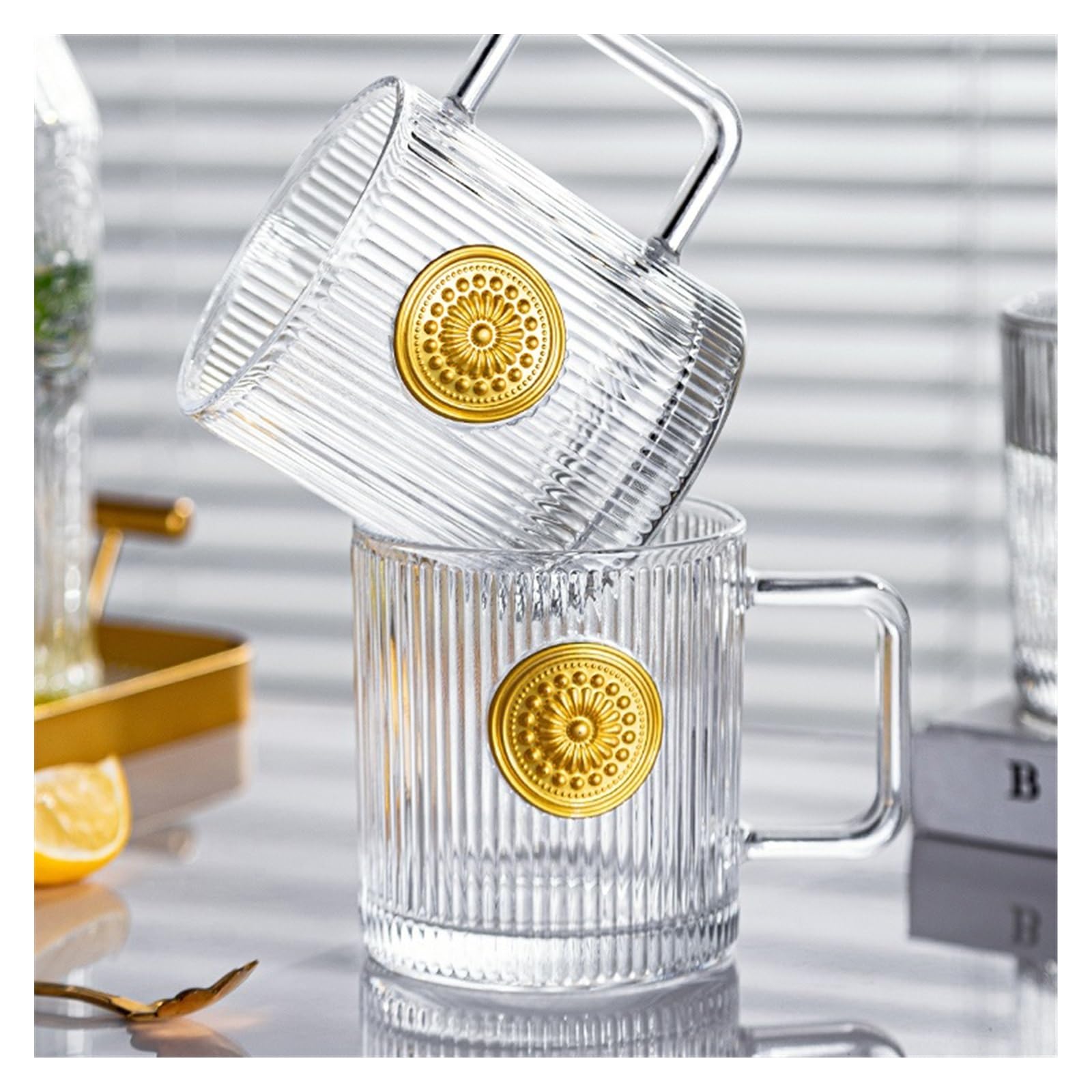 Jarras Agua Juego de taza for beber de girasol for el hogar esperando la taza de té de cristal de la sala de estar olla resistente a altas temperaturas Jarra de Té Helado(B)