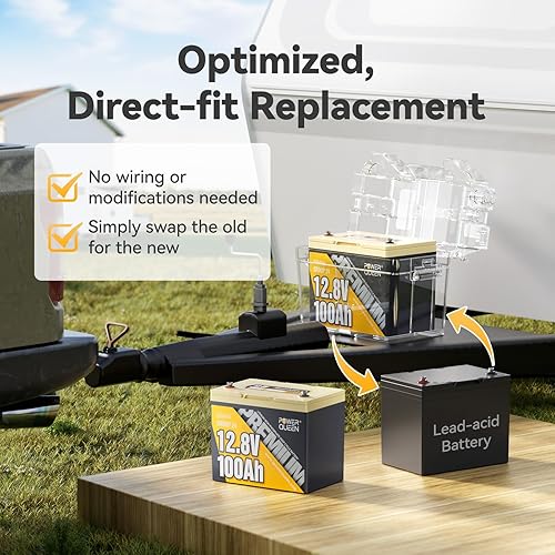 Miniatura 2 de power queen Batería LiFePO4 BCI Group 24 de 12 V 100 Ah, batería de litio de ciclo profundo con BMS de 100 A, 1280 Wh, hasta 15000 ciclos y 10 años