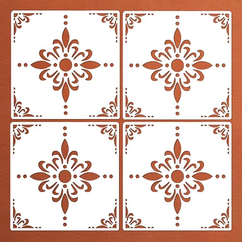 4 plantillas de pared reutilizables de 8 x 8 pulgadas, plantillas de suelo para pintar pisos, porche delantero, patios de hormigón, paredes,