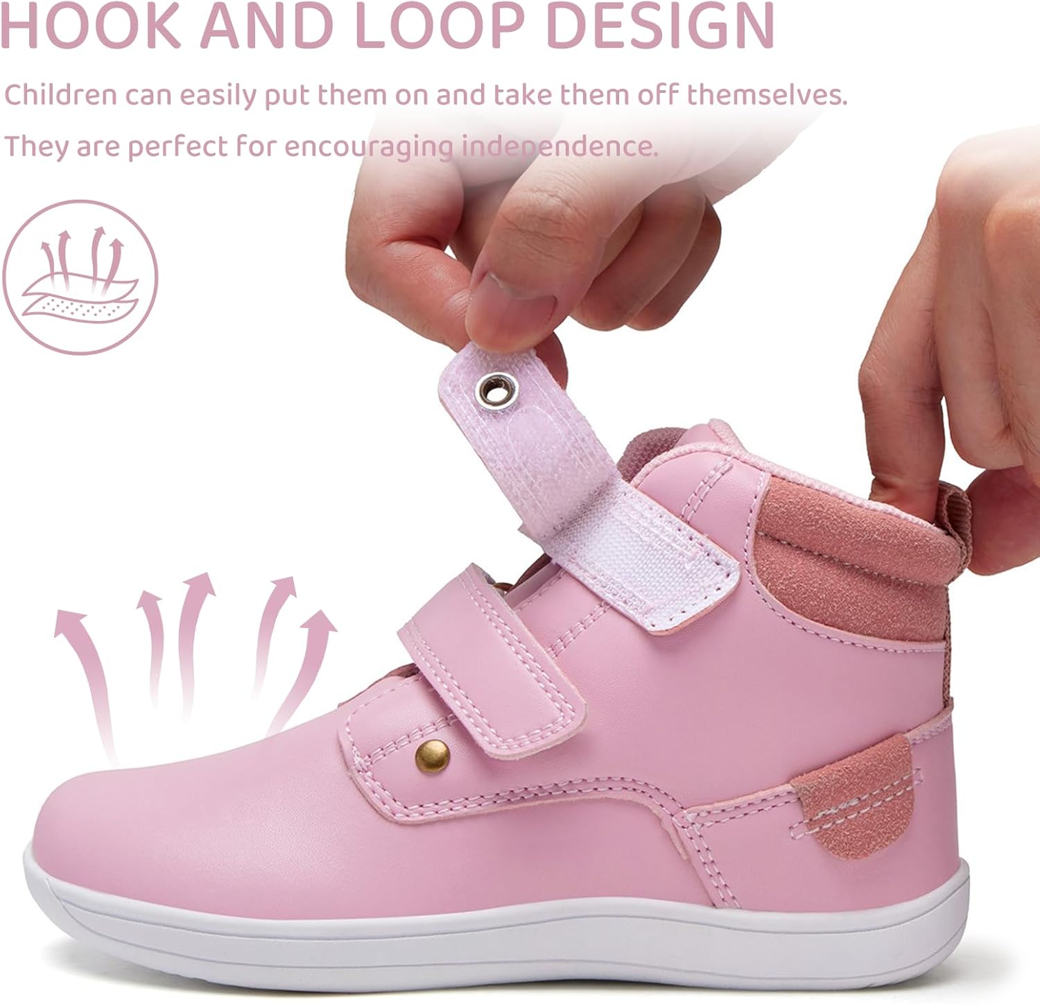 WateLves Toddler Little Kids Wide Barefoot Shoes Girls Boys Fashion Boots High Top Hook and Loop Sneaker Casual Lightweight Walking Shoes 5 Wide Toddler Pink image 3 of 5 B0F7LMD9W8