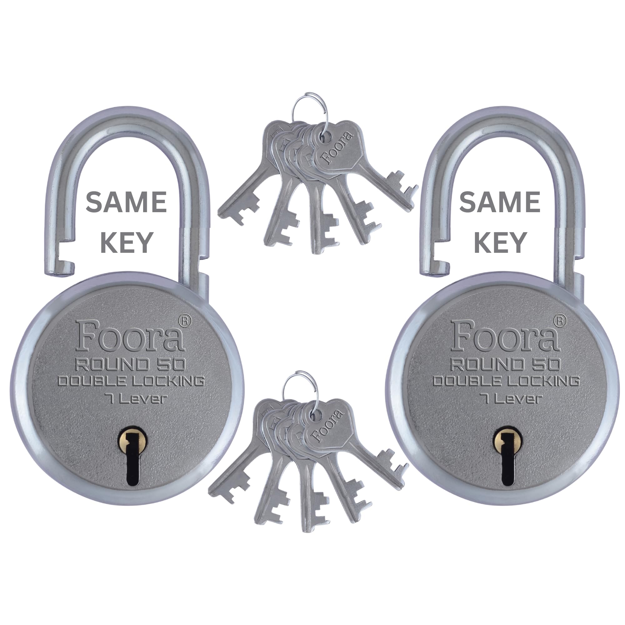 Foora Small Same Key Lock Set | 2 Heavy Duty Padlocks with 10 Keys | Double Locking 8 Lever Mechanism | Strong Metal Body | Multiple Lock and Key for Home, Door Lock, Gate Lock, and Shutter-image-28