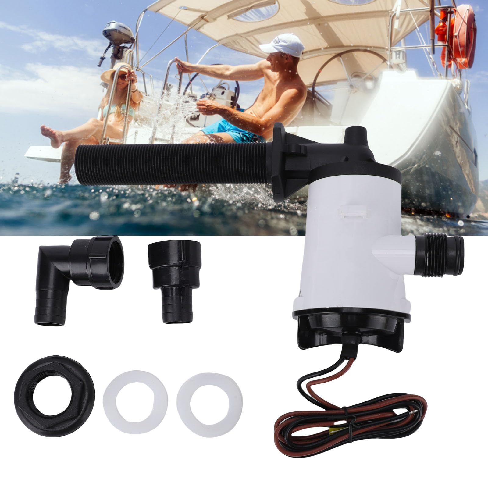 Bomba de Achique, 800GPH 4.0A DC Bombas de Achique Automáticas de Funcionamiento Silencioso, Bomba Sumergible con Eje de Acero Inoxidable y 2 Configuraciones de de Manguera para Barcos,