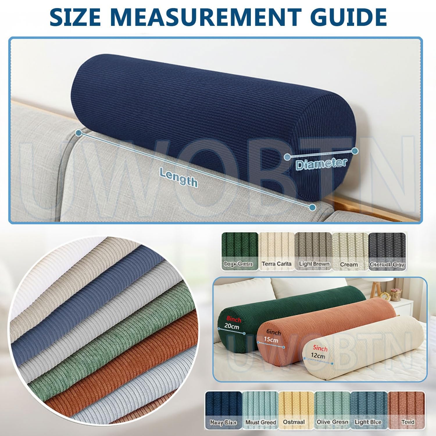 Nackenrolle & Rollenkissen 40/60/70/50/90/150cm - Weich Zylindrisches Multifunktionskissen für Nacken, Rücken, Knie Rohrkissen - Abnehmbarer Bezug, für Bett, Sofa, Reise(Color1,15x100cm)