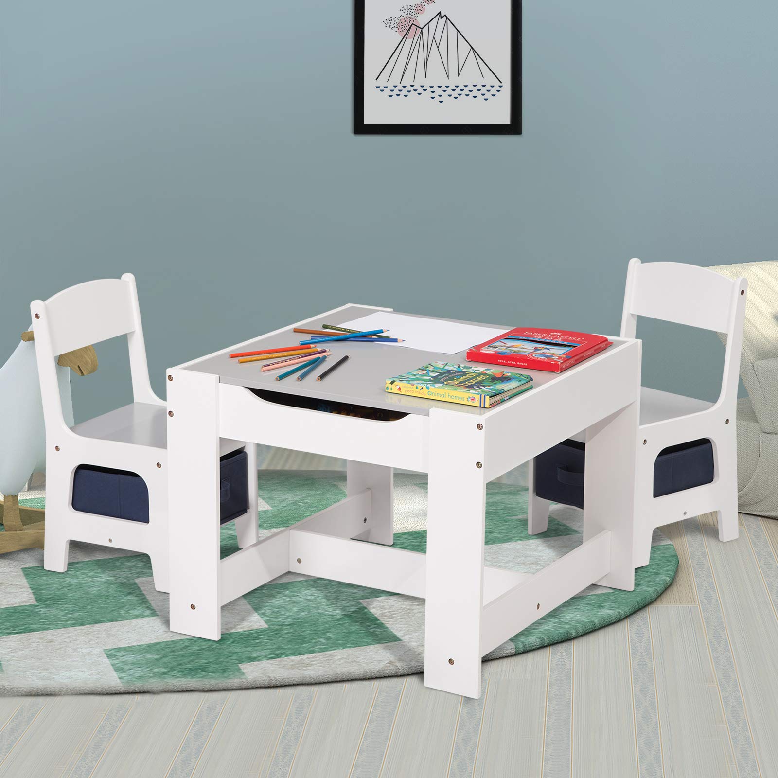eSituro Children Table and Chair Sets Wooden Kids Playing Desk with 2