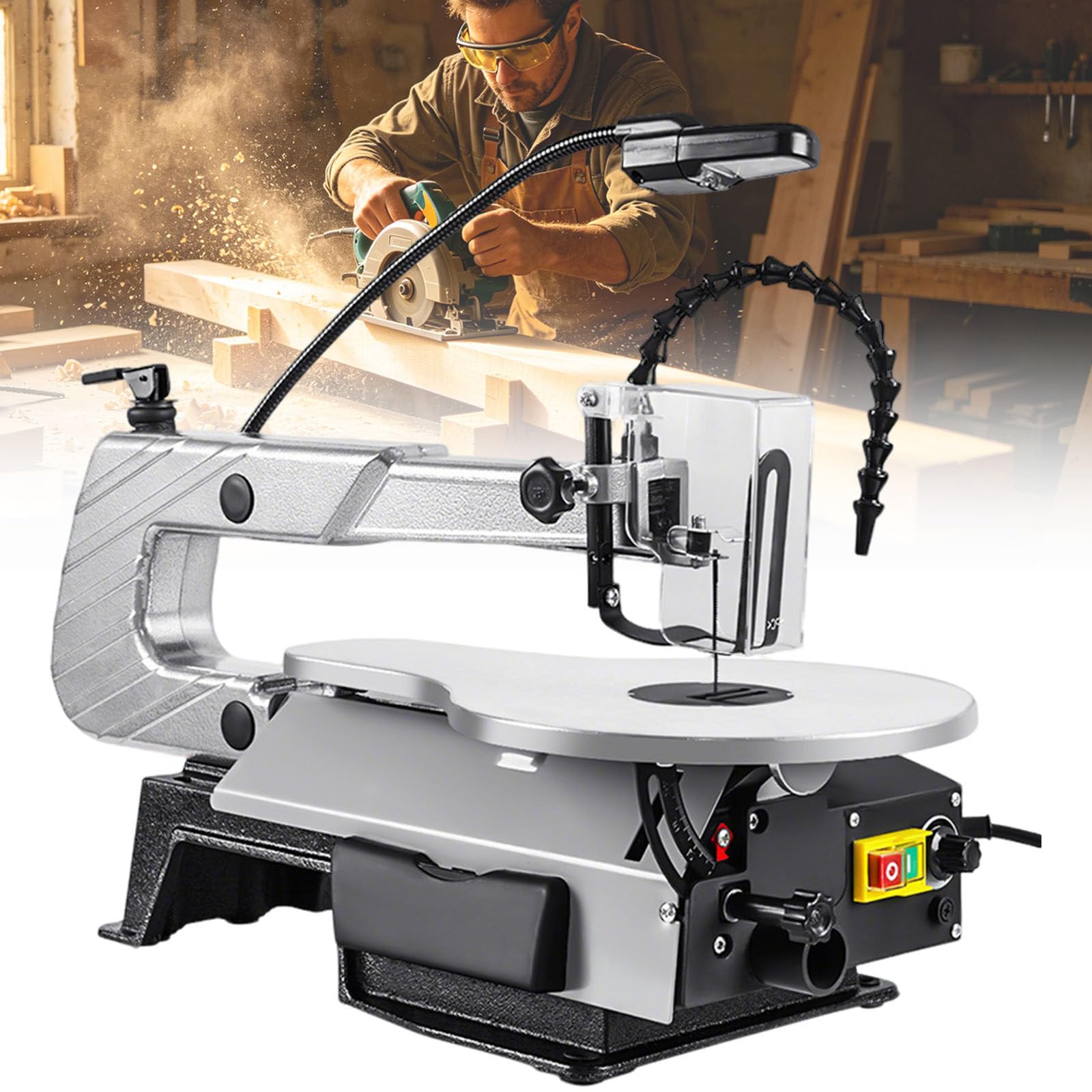 Ymnogjie Scroll Saw,Electric Fret Saw with 45° Tiltable Metal Work Table,150W Copper Motor,Tool Blade Changes,Hobby Saw with Dust Extraction for Woodworking,Crafting
