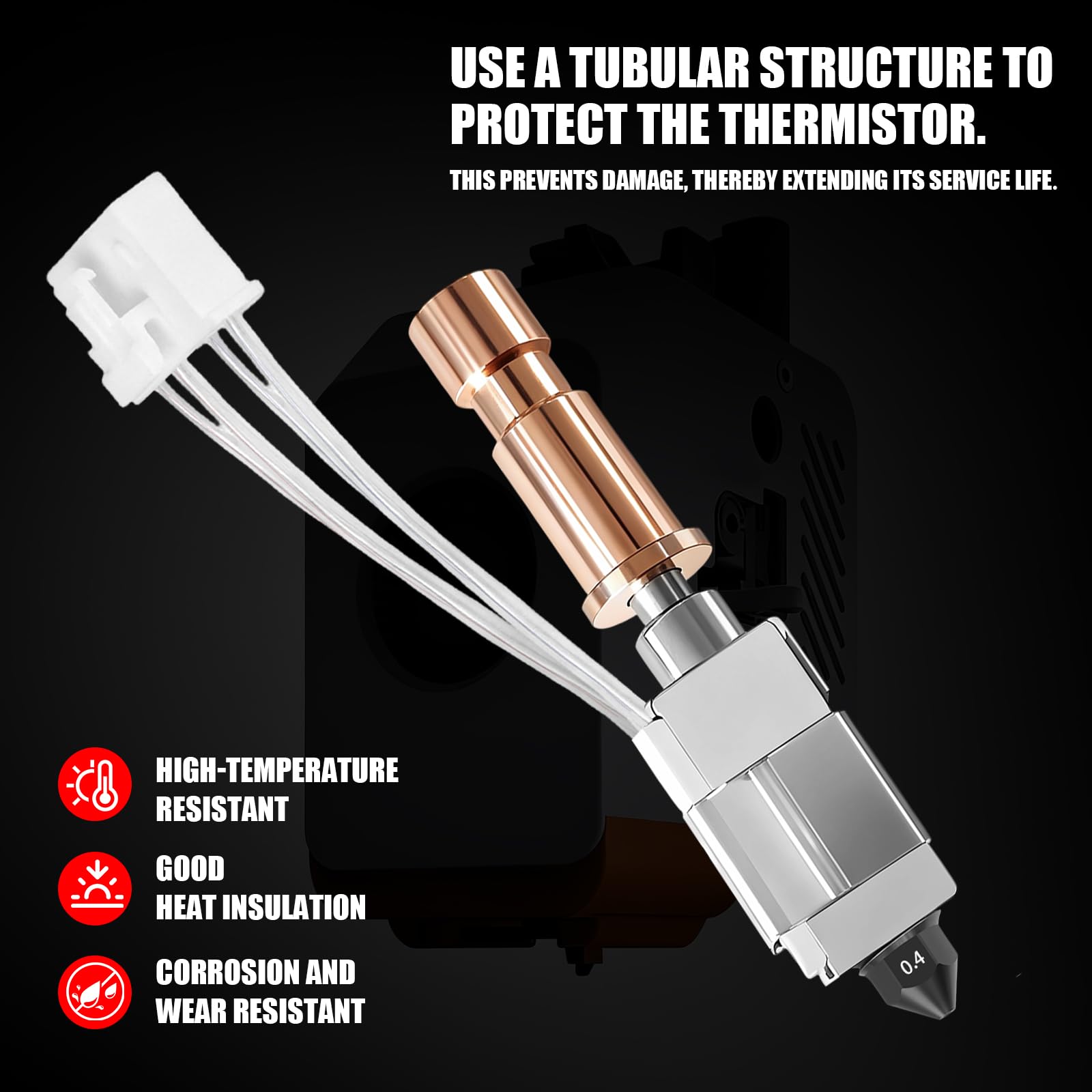 Ceramiczny hotend 0,4 mm, nadaje się do Kobra S1 Combo, głowica drukująca ze stali nierdzewnej, blok radiatora, wkład grzejny, termistor, dysza ze stali hartowanej, z trzema silikonowymi nakładkami