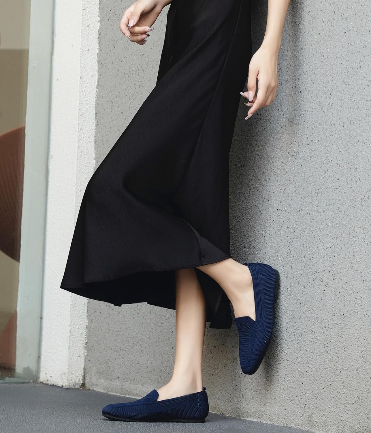 DADAWEN Womens Square Toe Flats Knit Dress Shoes Comfortable Women Shoes Slip On Shoes for Woman Soft Ballet Walking Flats Shoes