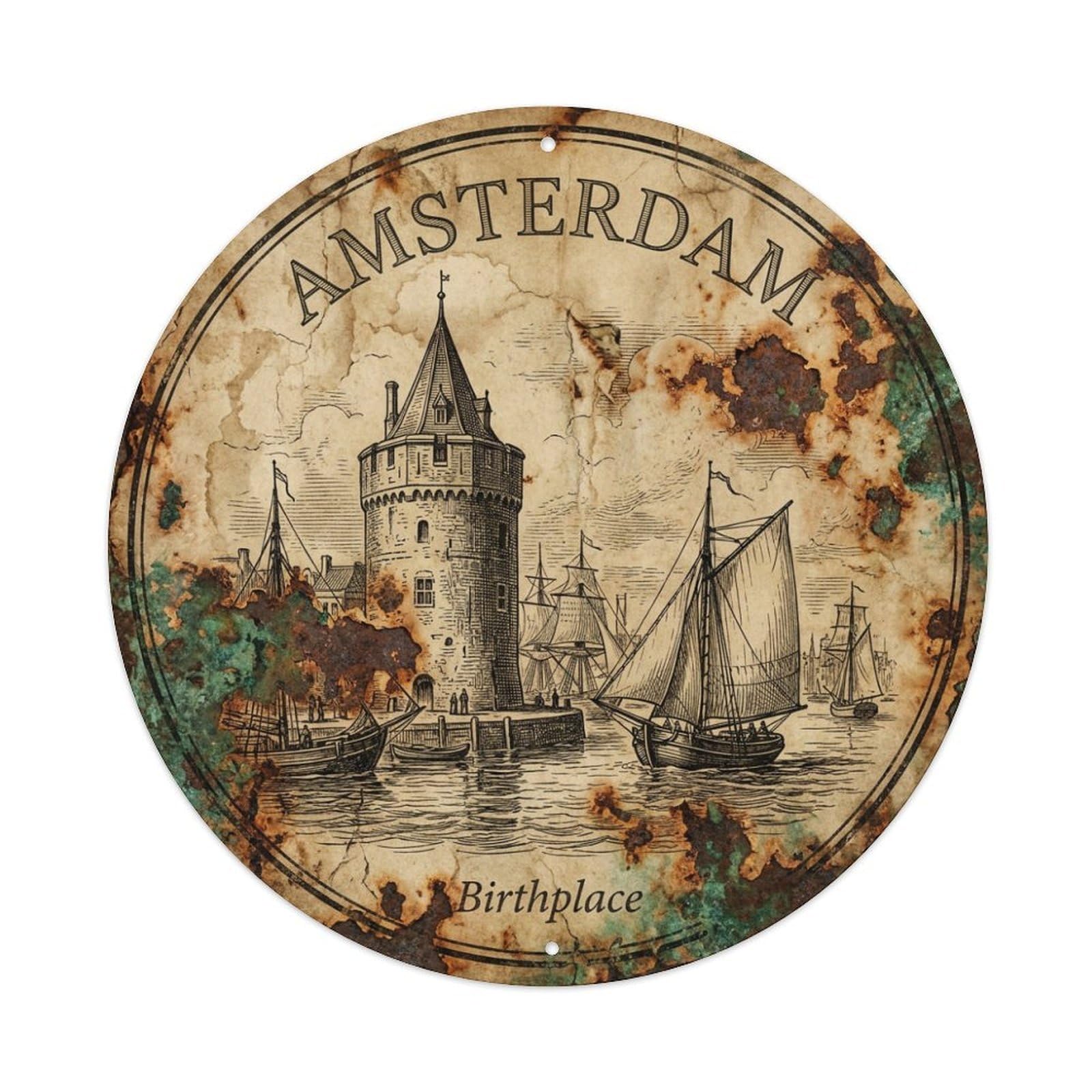 Fqnyr Style Metal Tin Sign Vintage Travel Amsterdam Netherlands Fatherland