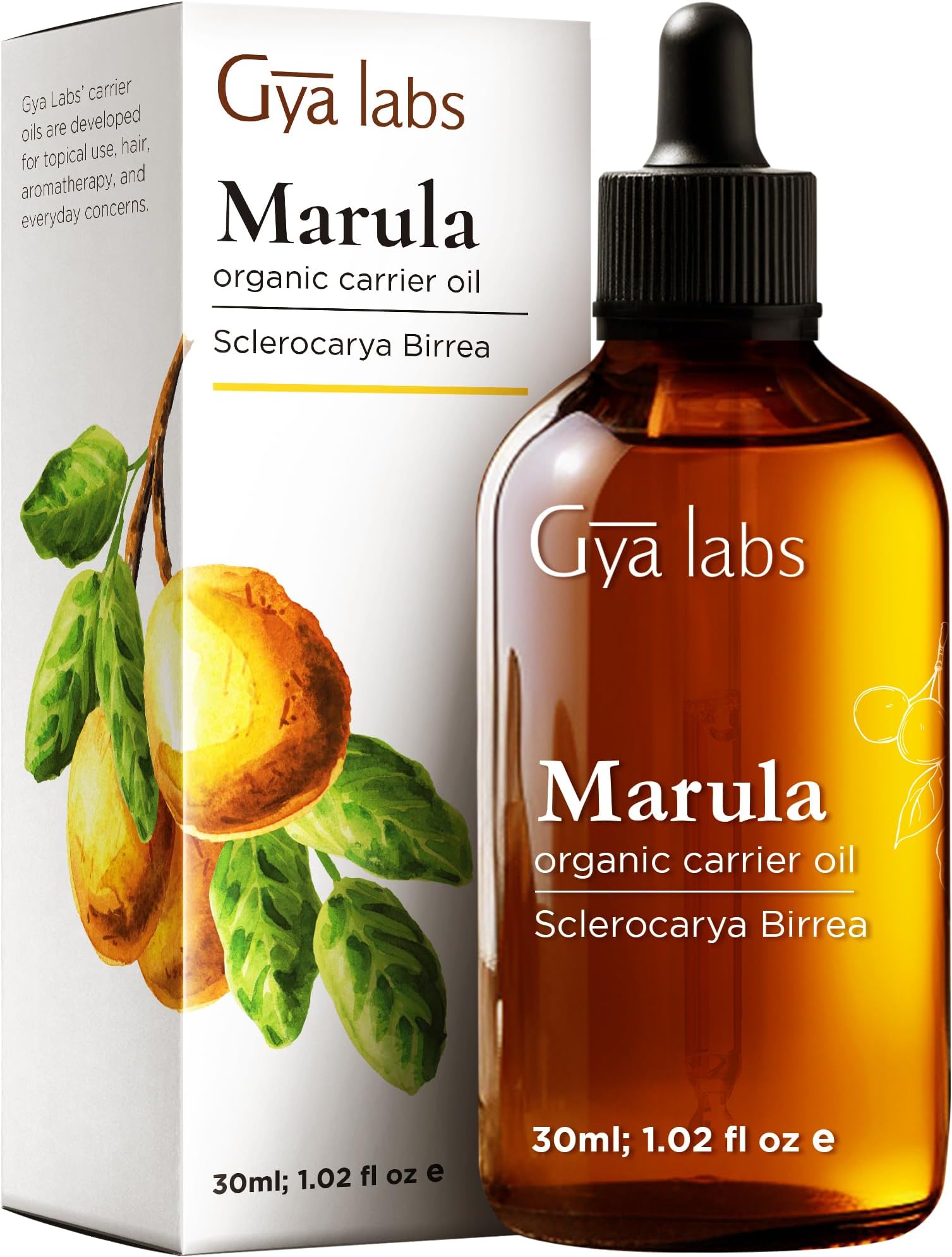 Gya Labs Marula Carrier Oil for Skin - Cold Pressed Organic Marula Oil for Hair - 100% Pure Therapeutic Grade Aromatherapy Marula Oil for Face, Nails, Massage & Hair (30ml)