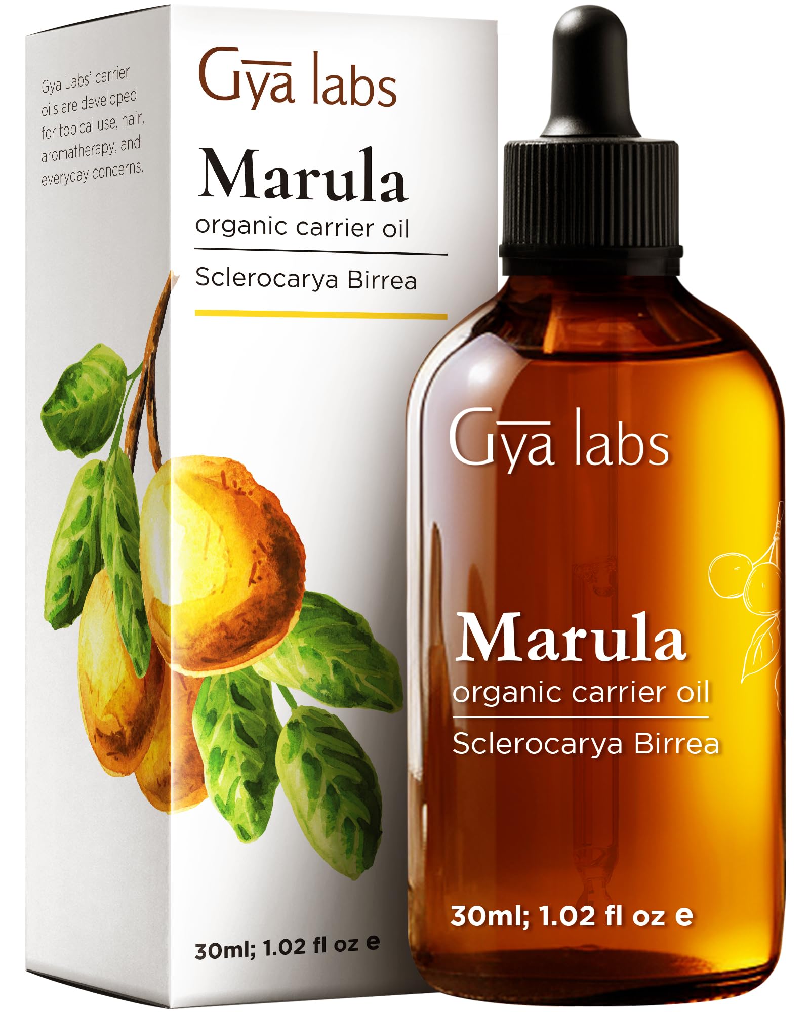 Gya Labs Marula Carrier Oil for Skin - Cold Pressed Organic Marula Oil for Hair - 100% Pure Therapeutic Grade Aromatherapy Marula Oil for Face, Nails, Massage & Hair (30ml)