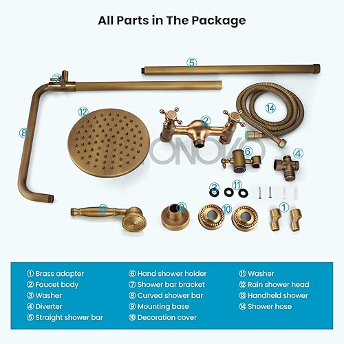 Miniatura 7 de Juego de grifería para ducha de 8 pulgadas con chorro de lluvia y ducha de mano