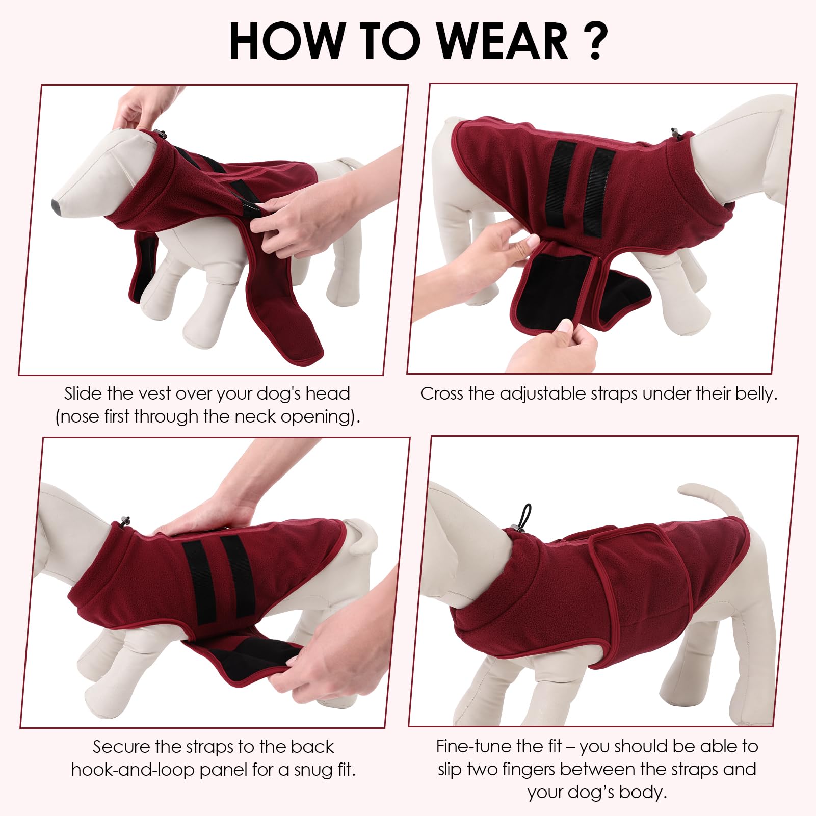 PUZAUKAL Maglione per Cani Piccola Maglioni Morbidi in Pile per Gilet per Cani con Imbracatura Maglione Cane Caldo per Cane di Taglia Media Grande (Bordeaux,XS)