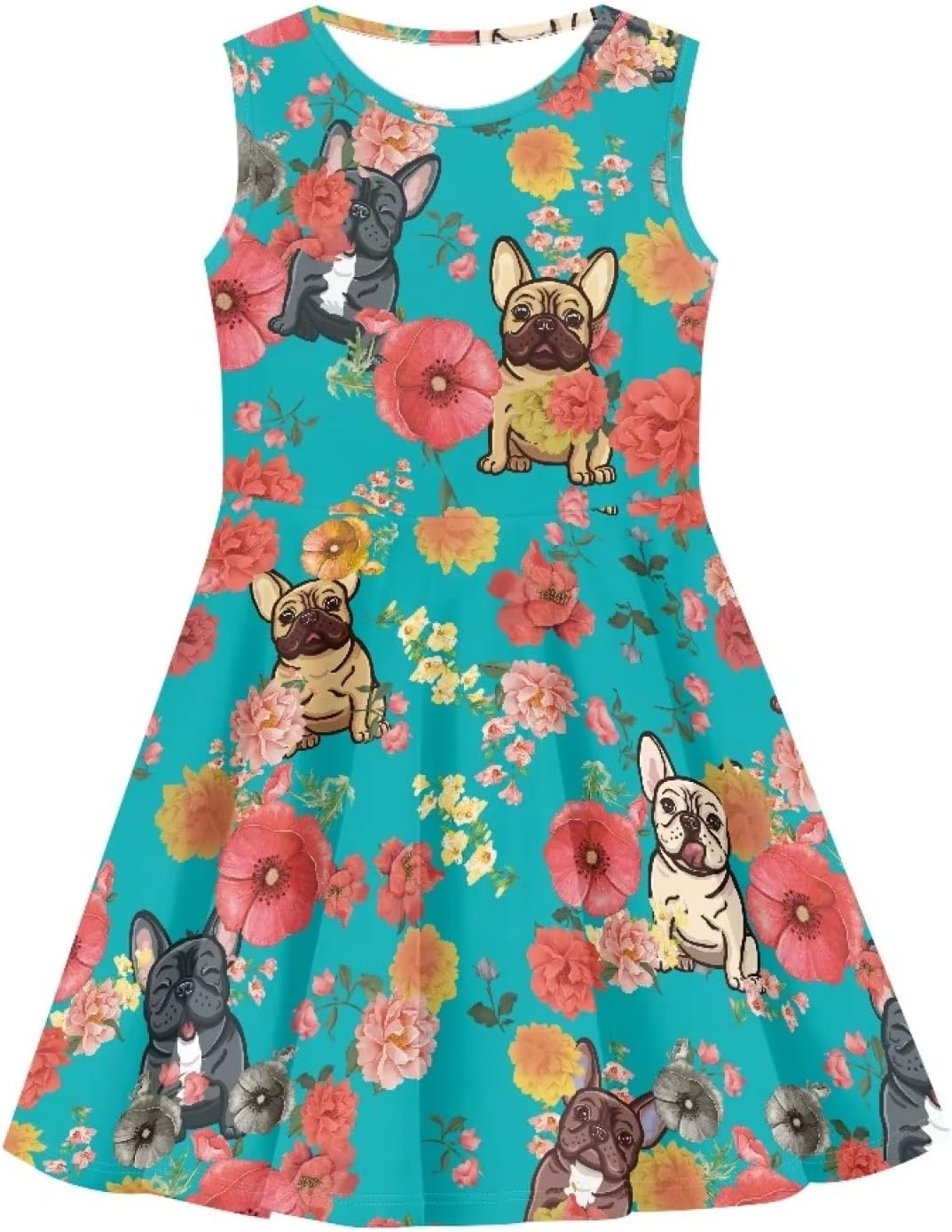 Casual High Waist Twirl Flowy Swing Sleeveless Dress Cute Girls Midi Skater Dress for 3-16 Years Old