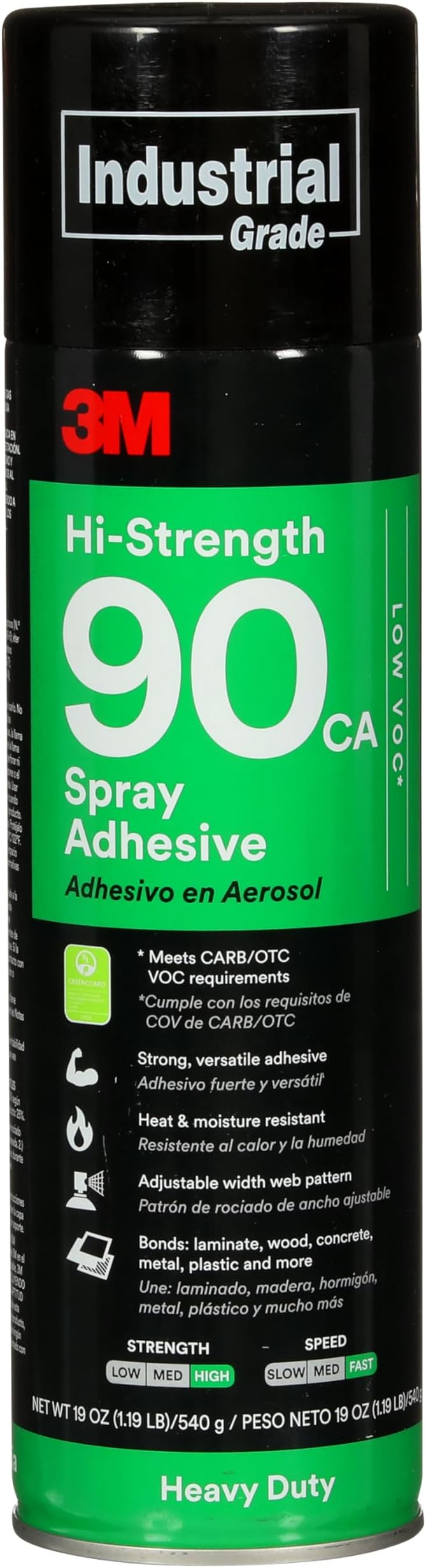 Hi-Strength 90 CA Spray Adhesive, Low VOC, Permanent, Bonds Laminate, Wood, Concrete, Metal, Plastic, Clear Glue, Net Wt 19 oz