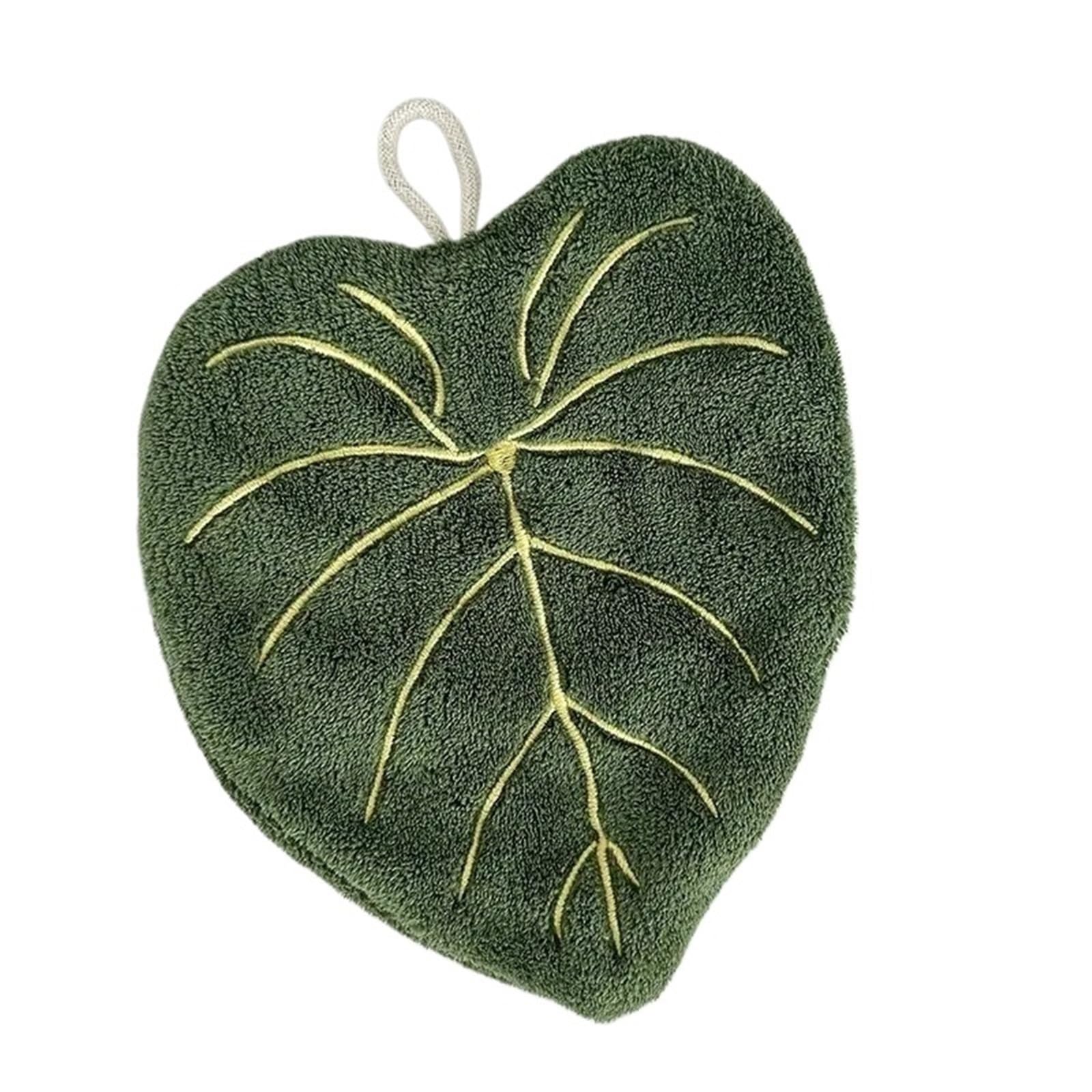 4pcs Leaf-Shaped Hanging Hand Towels, Thick Absorbent for Hand(Color1)