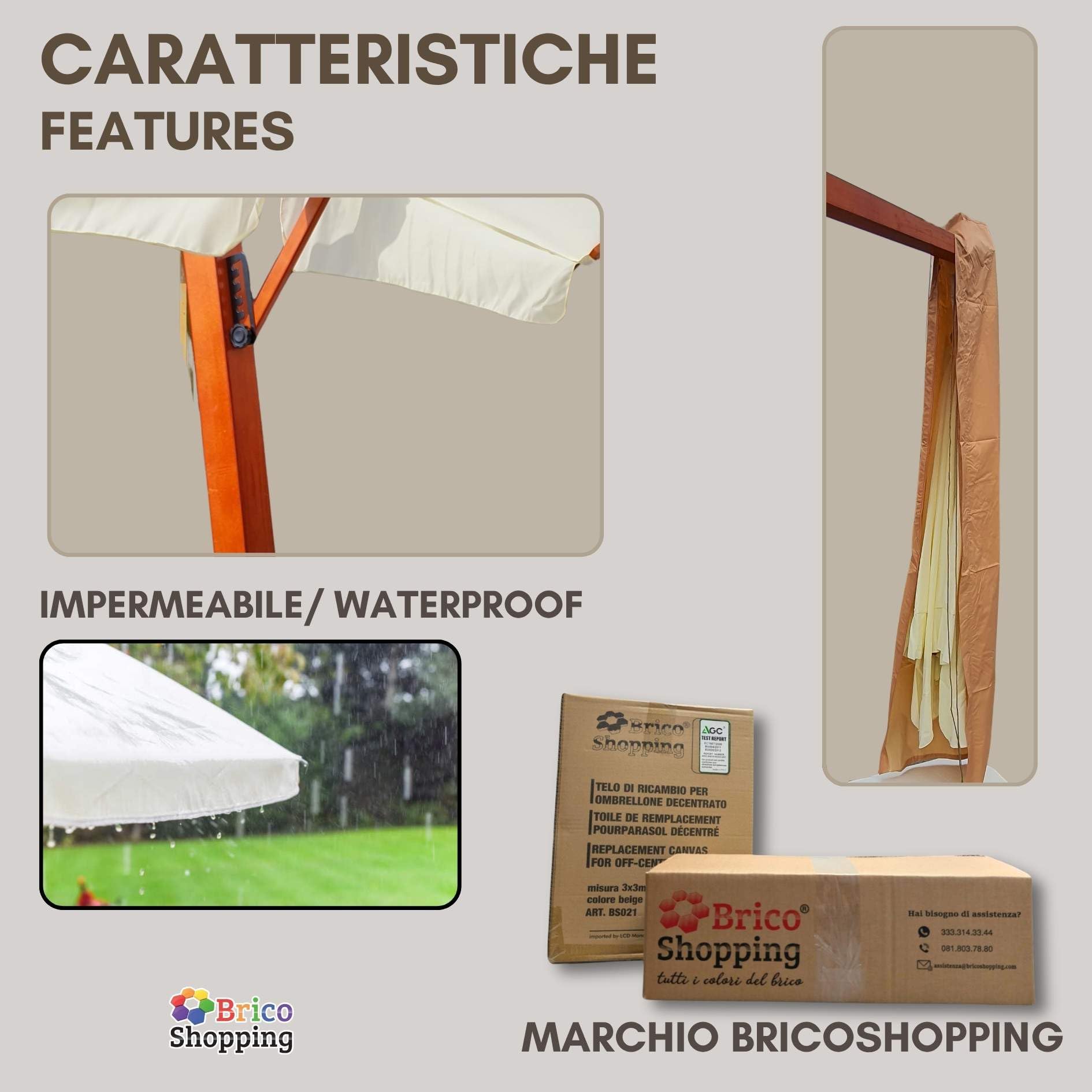 BricoShopping® Bâche de rechange pour parasol déentré à bras 8 lattes imperméable (3 x 3 cm (C/poches 220 g)