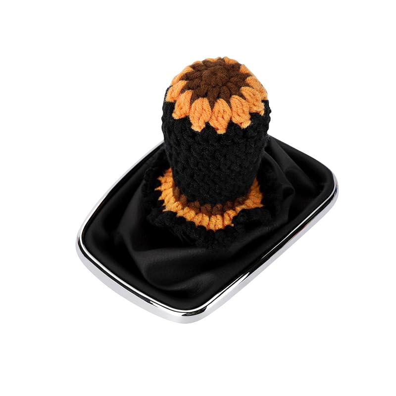 Capa de crochê para manopla de câmbio HOMEGYMFREE, preta, estilo boho com padrão de girassol e morango 03#SC