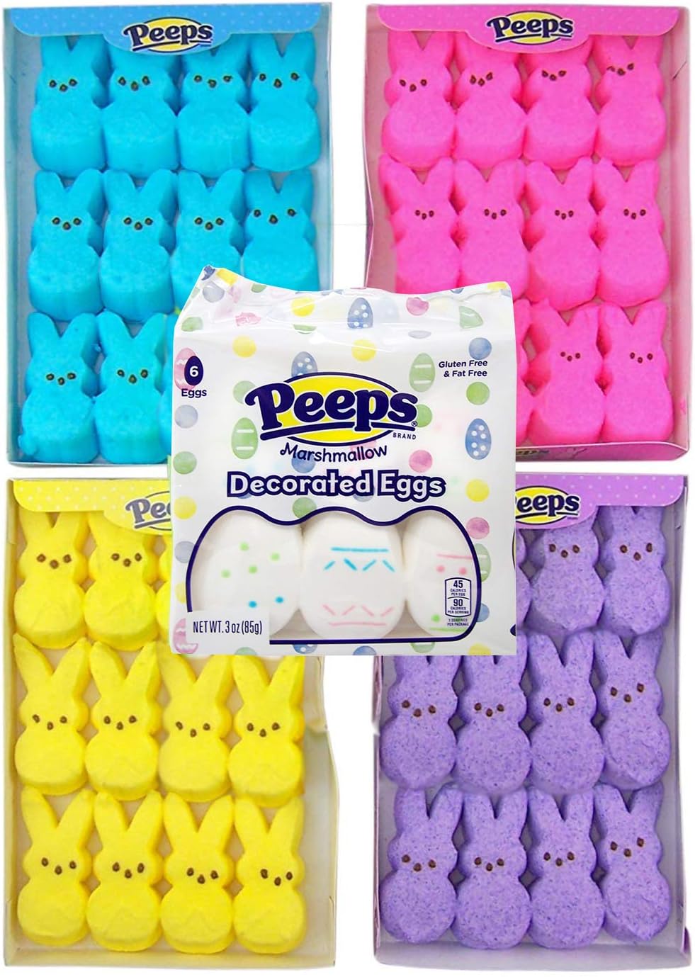 GOPEO Peeps Marshmallow Candy Bunny Variety 5 Pack Easter Basket Candy Stuffers, 3 3/8 Ounce