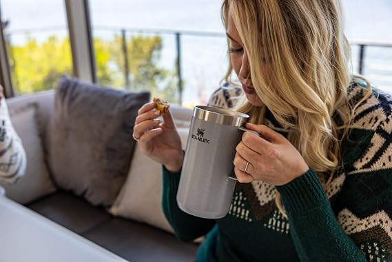 STANLEY Stay Hot Camp Mug - Durable 18/8 Stainless Steel Insulated Mug - Splash-Free Tritan™ Drink-Thru Lid - 24 OZ - Hammertone Silver