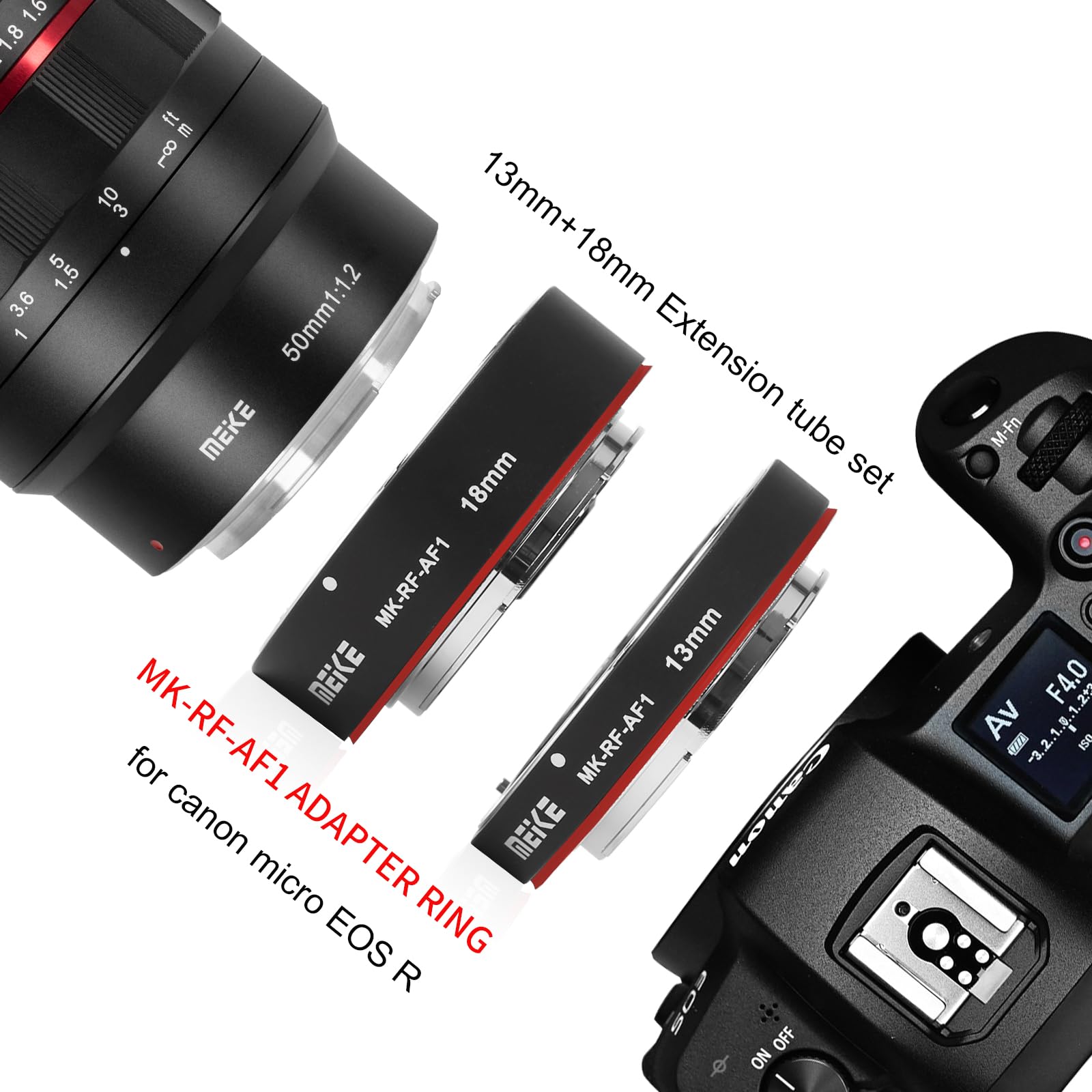 Meike MK-RF-AF1 Metal AF Macro Extension Tube Auto Focus Adapter Ring 13mm 18mm For Canon EOS-R EOS-RF EOS-RP Series Camera