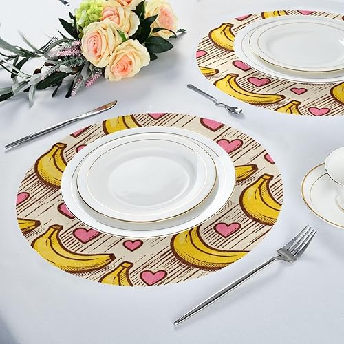 Miniatura 6 de Banana Heart-Shaped Yellow and Pink Place mats for Kitchen Table Round Dining Table Plate Set Decorations 15x15 in manteles redondos para mesa