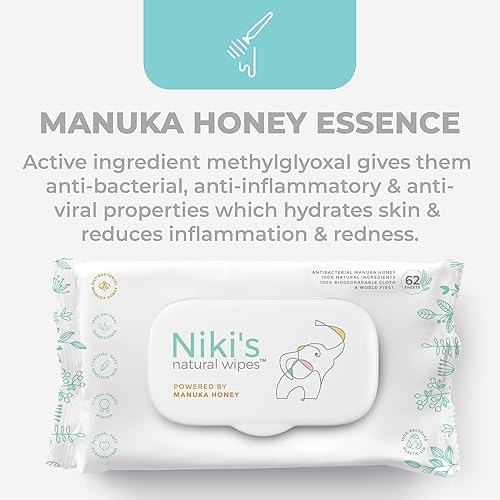 Miniatura 4 de Nikis - Toallitas naturales para bebés toallitas orgánicas sensibles para bebés hechas con miel de manuka y aceite de coco sin perfume verificado