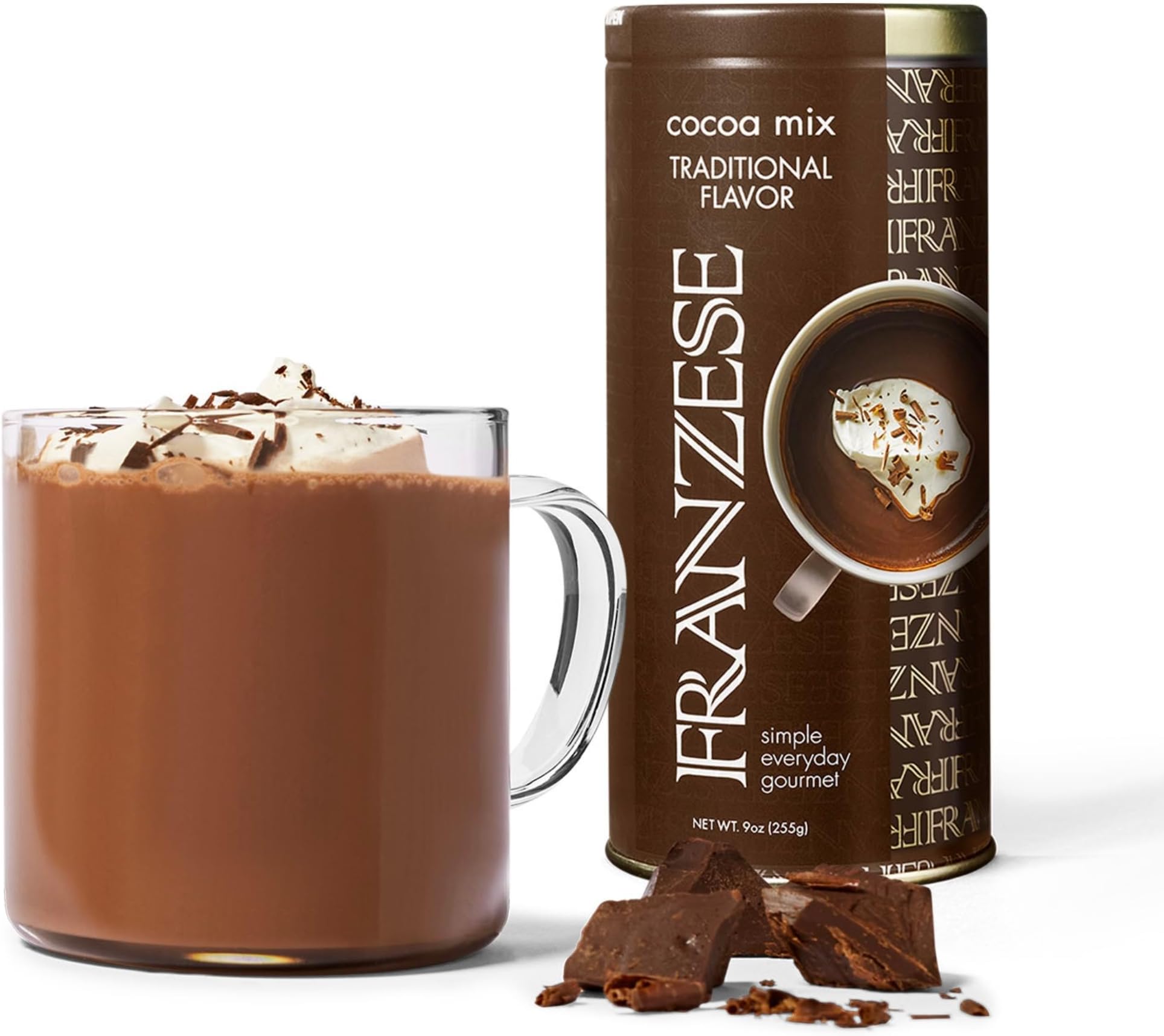 Franzese Italian Traditional Hot Cocoa Mix - Imported from Italy, 9 Oz Tin, Gluten-Free, Non-GMO, Enjoy as Gourmet Sipping Chocolate or Traditional Cocoa, Good for Baking, 1 Giftable Tin, 10 Servings