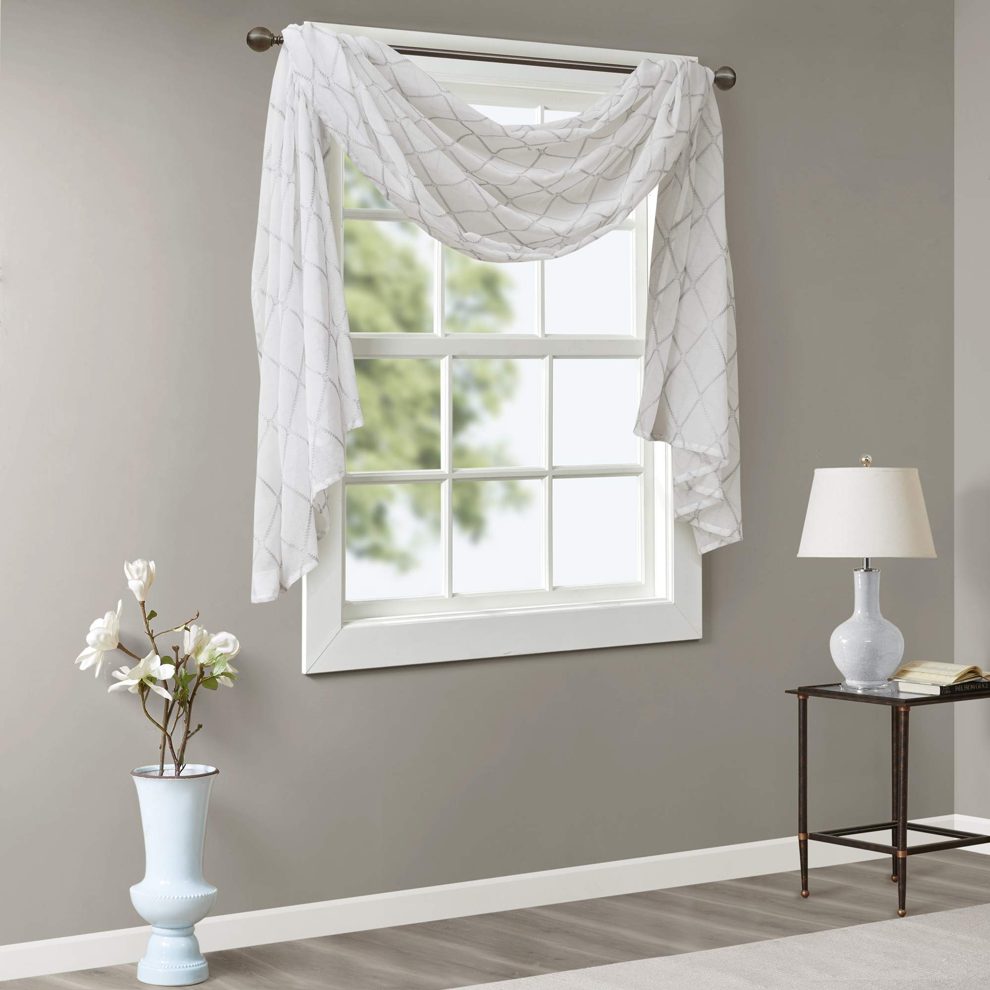 Madison Park - Sciarpa per finestra, colore: bianco, 50 x 144