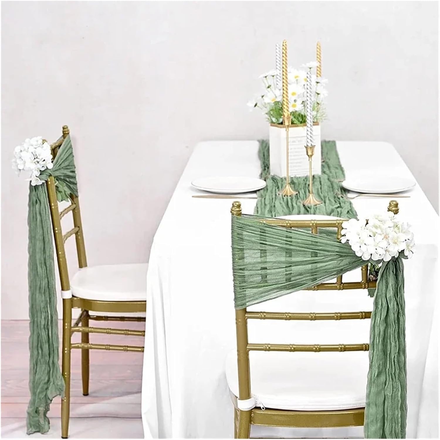 Wedding Decorations Chair Sashes Bows, 10 Pcs Chair Sashes Bow Covers for Wedding Party Banquets 40x275 cm Multicolor(10pcs Dark Green)