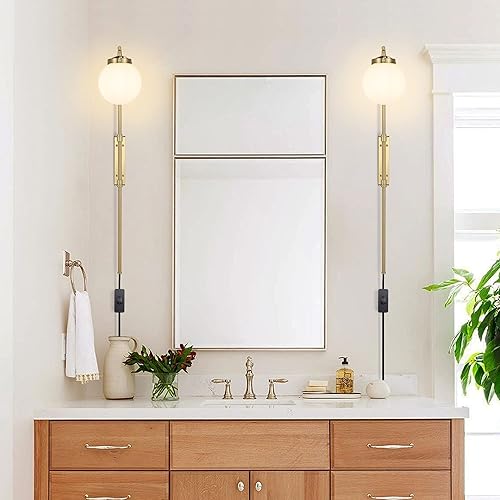 Miniatura 6 de ELEHINSER Juego de 2 apliques de pared, lámparas de pared ajustables en ángulo, lámpara de pared moderna dorada para interiores, lámpara de pared