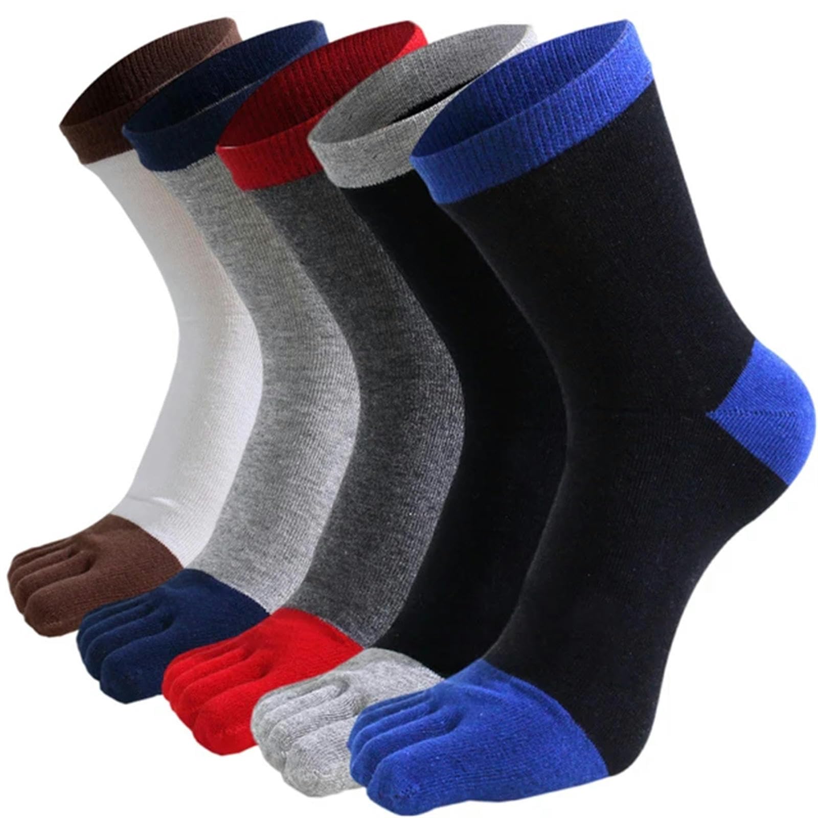 Calcetines Hombre 5 Pares De Algodón Five Socks Men Aprendible Medicias De Tubo Intermedio Socks Toe Socks-Estilo 6-Us 7-10